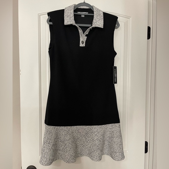 Karl Lagerfield Contrast Trim A-line Dress - Picture 1 of 8